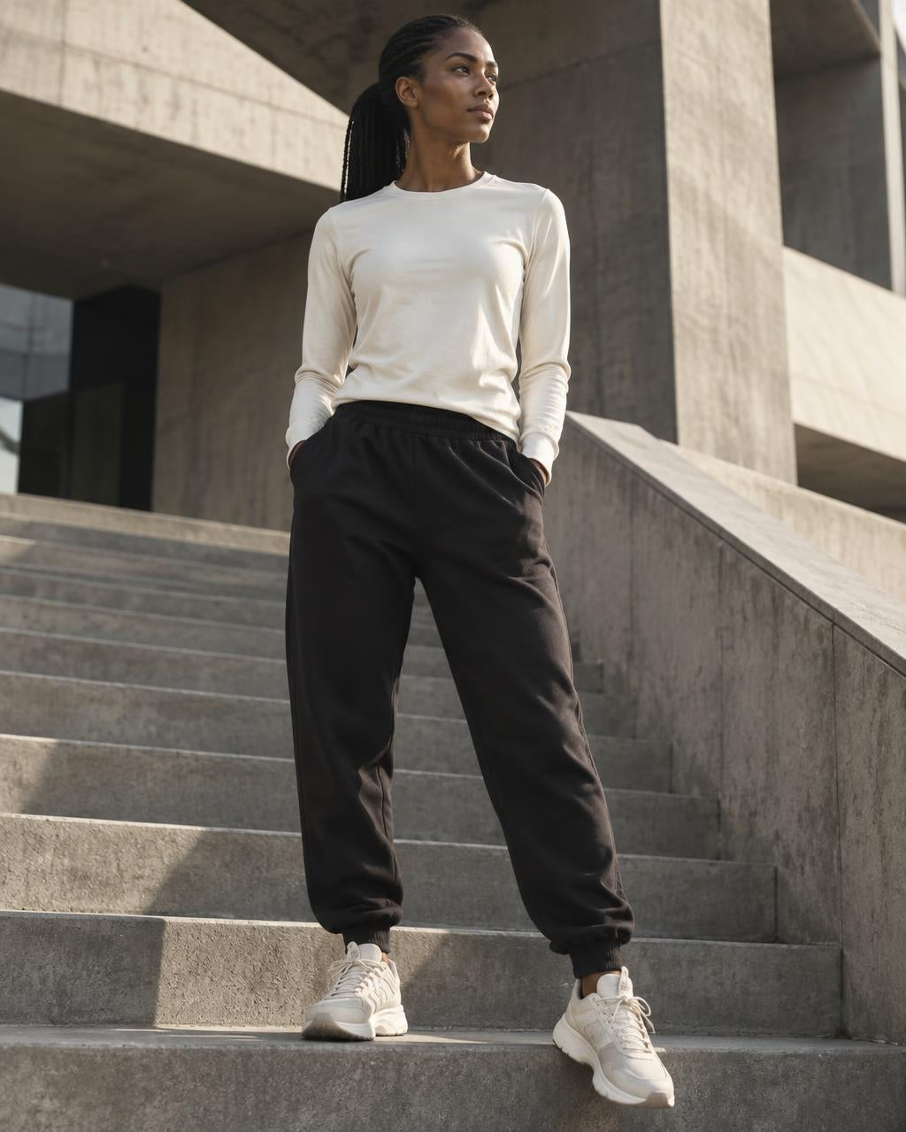 The Movement Top — short-sleeve cotton interlock in Ivory
