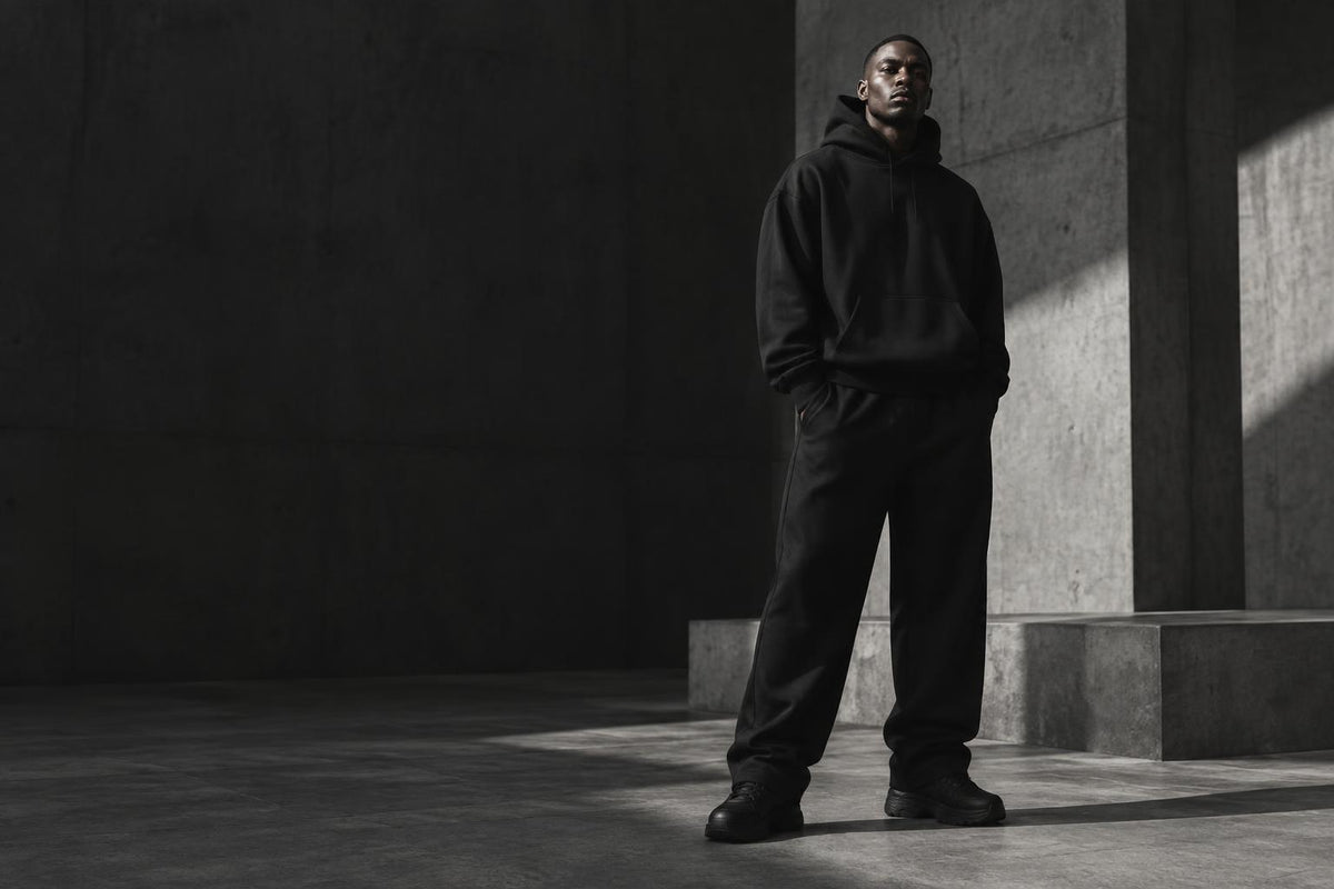 The Foundation Hoodie — heavyweight cotton fleece in Onyx